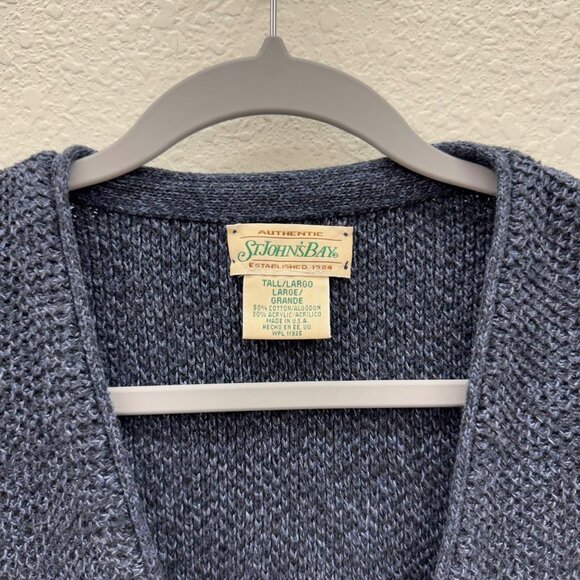 VTG St Johns Bay Blue Knit Grandpa Button Front Sweater Vest Mens sz Large Tall - Picture 2 of 5
